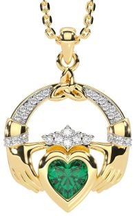 Diamond Emerald Gold Silver Claddagh Trinity knot Necklace