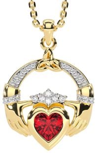 Diamond Ruby Gold Silver Claddagh Trinity knot Necklace