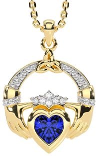 Diamond Sapphire Gold Silver Claddagh Trinity knot Necklace