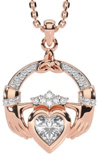 Diamond Rose Gold Claddagh Trinity knot Necklace