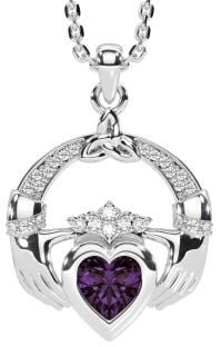 Diamond Alexandrite Silver Claddagh Trinity knot Necklace