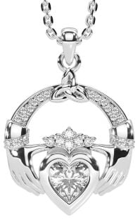 Diamond Silver Claddagh Trinity knot Necklace