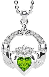 Diamond Peridot Silver Claddagh Trinity knot Necklace