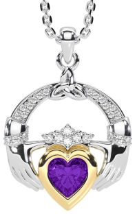 Diamond Amethyst Gold Silver Claddagh Trinity knot Necklace