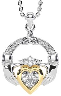 Diamond Gold Silver Claddagh Trinity knot Necklace