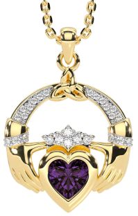 Diamond Alexandrite Gold Claddagh Trinity knot Necklace