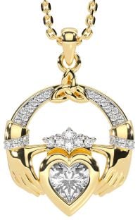 Diamant Gull Claddagh Treenighet knute Halskjede