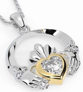 Diamond Gold Silver Claddagh Trinity knot Necklace