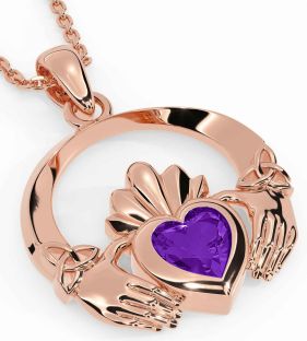 Amethyst Rose Gold Silver Claddagh Trinity knot Necklace