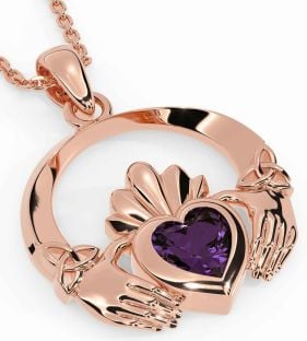 Alexandrite Rose Gold Silver Claddagh Trinity knot Necklace