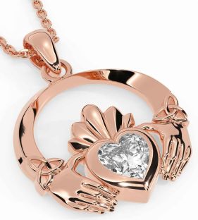 Diamond Rose Gold Silver Claddagh Trinity knot Necklace