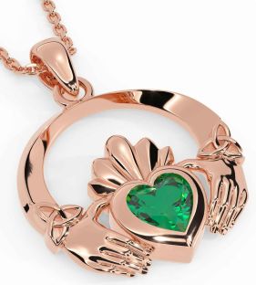 Emerald Rose Gold Silver Claddagh Trinity knot Necklace