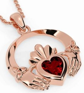 Garnet Rose Gold Silver Claddagh Trinity knot Necklace