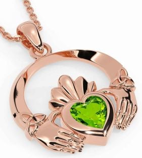 Peridot Rose Gold Silver Claddagh Trinity knot Necklace