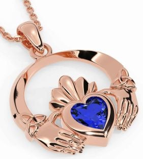 Sapphire Rose Gold Silver Claddagh Trinity knot Necklace