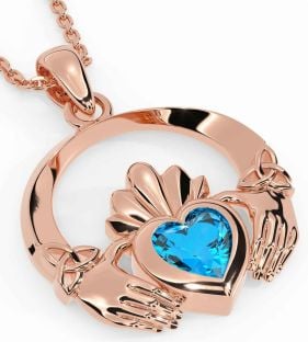 Topaz Rose Gold Silver Claddagh Trinity knot Necklace