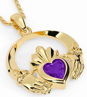 Amethyst Gold Silver Claddagh Trinity knot Necklace