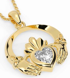 Diamond Gold Silver Claddagh Trinity knot Necklace