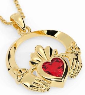 Ruby Gold Silver Claddagh Trinity knot Necklace