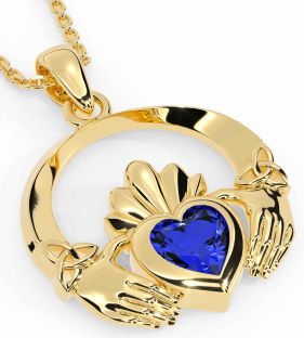 Sapphire Gold Silver Claddagh Trinity knot Necklace