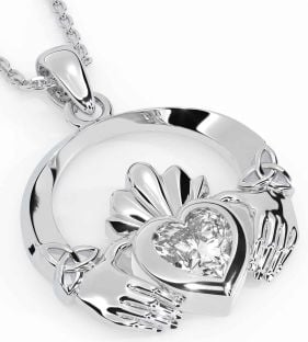 Diamond Silver Claddagh Trinity knot Necklace