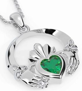 Emerald Silver Claddagh Trinity knot Necklace