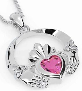 Pink Tourmaline Silver Claddagh Trinity knot Necklace