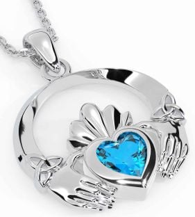 Topaz Silver Claddagh Trinity knot Necklace