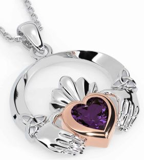 Alexandrite Rose Gold Silver Claddagh Trinity knot Necklace