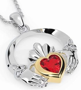 Ruby Gold Silver Claddagh Trinity knot Necklace