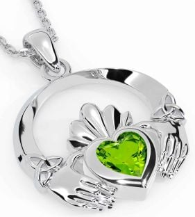 Peridot White Gold Claddagh Trinity knot Necklace