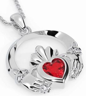 Ruby White Gold Claddagh Trinity knot Necklace