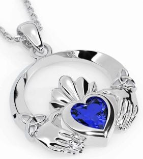 Sapphire White Gold Claddagh Trinity knot Necklace