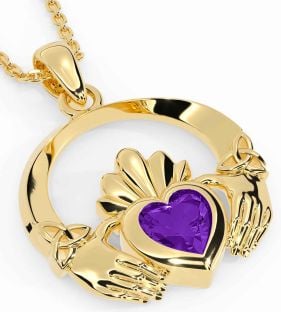 Amethyst Gold Claddagh Trinity knot Necklace