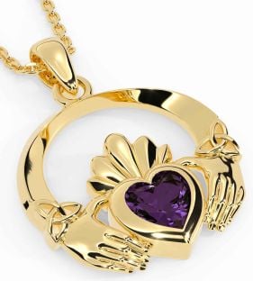 Alexandrite Gold Claddagh Trinity knot Necklace