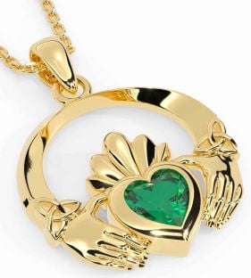 Emerald Gold Claddagh Trinity knot Necklace