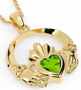 Peridot Gold Claddagh Trinity knot Necklace