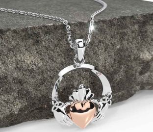 Rose Gold Silver Claddagh Necklace