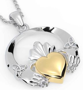 Weiß Gelb Gold Claddagh Halskette