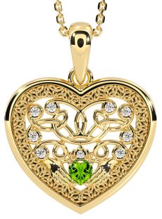 Diamond Peridot Gold Silver Celtic Claddagh Trinity Knot Heart Necklace