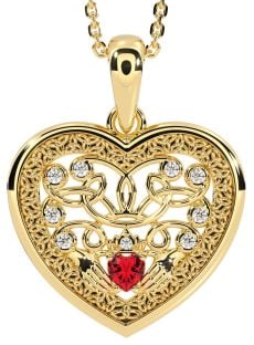 Diamond Ruby Gold Silver Celtic Claddagh Trinity Knot Heart Necklace