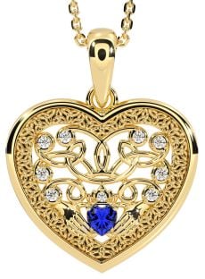 Diamond Sapphire Gold Silver Celtic Claddagh Trinity Knot Heart Necklace