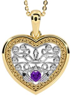 Diamond Amethyst Gold Silver Celtic Claddagh Trinity Knot Heart Necklace