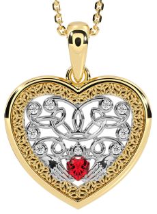 Diamond Ruby Gold Silver Celtic Claddagh Trinity Knot Heart Necklace