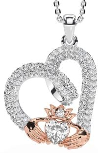 Diamond Rose Gold Silver Claddagh Trinity knot Necklace