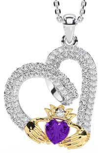 Diamond Amethyst Gold Silver Claddagh Trinity knot Necklace