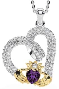 Diamond Alexandrite Gold Silver Claddagh Trinity knot Necklace