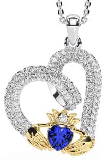 Diamond Sapphire Gold Silver Claddagh Trinity knot Necklace