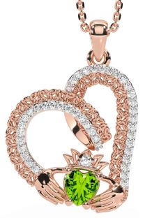 Diamond Peridot Rose Gold Silver Claddagh Trinity knot Necklace