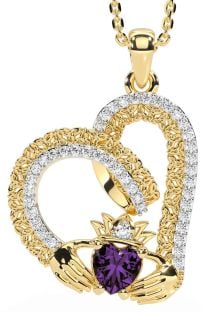 Diamond Alexandrite Gold Silver Claddagh Trinity knot Necklace